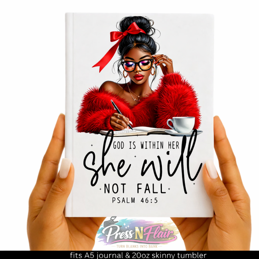 She Will Not Fall – Psalm 46:5 UV DTF Transfer