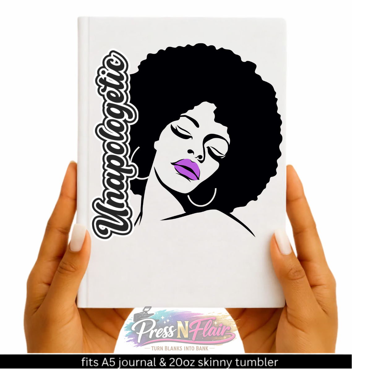 Unapologetic Afro Woman UV DTF Transfer | Black Woman Decal for Journals & Tumblers