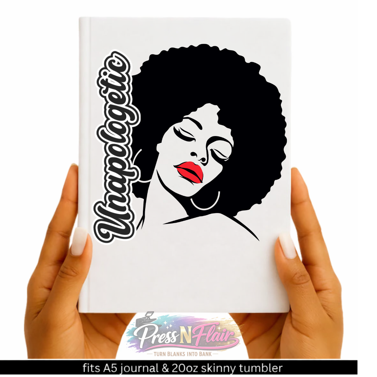 Unapologetic Afro Woman UV DTF Transfer | Black Woman Decal for Journals & Tumblers